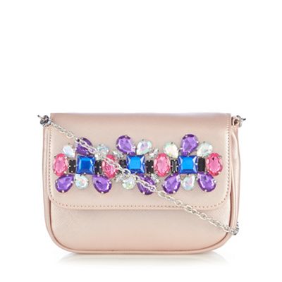 Light pink jewel embellished cross body bag